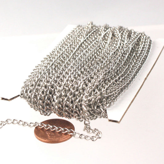 32 ft of Rhodium Plated Curb Chain - 3.0mm 0.8mm Unsoldered Link -  30CURB