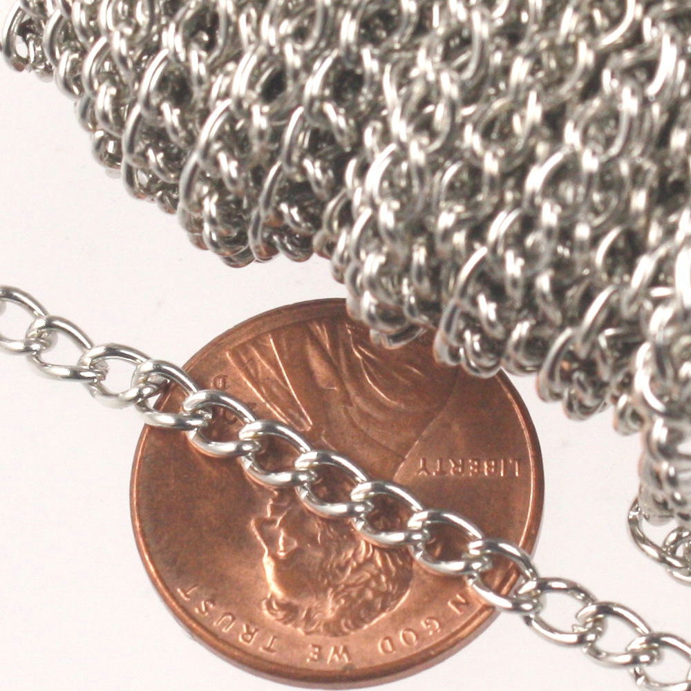 32 ft of Rhodium Plated Curb Chain - 3.0mm 0.8mm Unsoldered Link -  30CURB