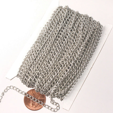 100 ft of Rhodium Plated Curb Chain - 3.0mm 0.8mm Unsoldered Link -  30CURB