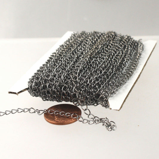 100 ft Gunmetal SOLDER Curb Chain EXTENDER Chain - 4x3mm - 43CURB