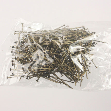 Bulk/FingerPick 300 Antique Brass FLAT Bronze Flat headpins Head Pins T Pins - 1 inch 26mm 22Gauge - TPIN-22G-25