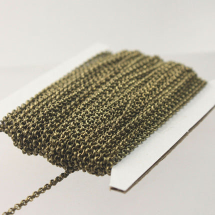 Antique Bronze ROLO Chain bulk, 32 ft of SOLDERED BRASS Rolo Chain - 2.0mm 2mm Soldered Links -  Wholesale Bulk - 20BL