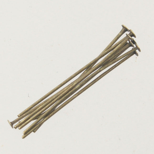 Bulk/FingerPick 300 Antique Brass FLAT Bronze Flat headpins Head Pins T Pins - 1 inch 26mm 22Gauge - TPIN-22G-25