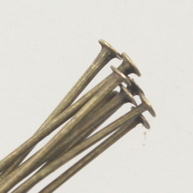Bulk/FingerPick 300 Antique Brass FLAT Bronze Flat headpins Head Pins T Pins - 1 inch 26mm 22Gauge - TPIN-22G-25