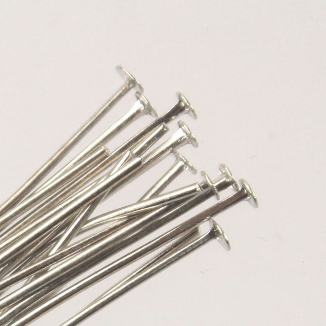 Bulk/FingerPick 300 Rhodium FLAT headpins Head Pins T Pins - 1 inch 26mm 22Gauge - TPIN-22G-25