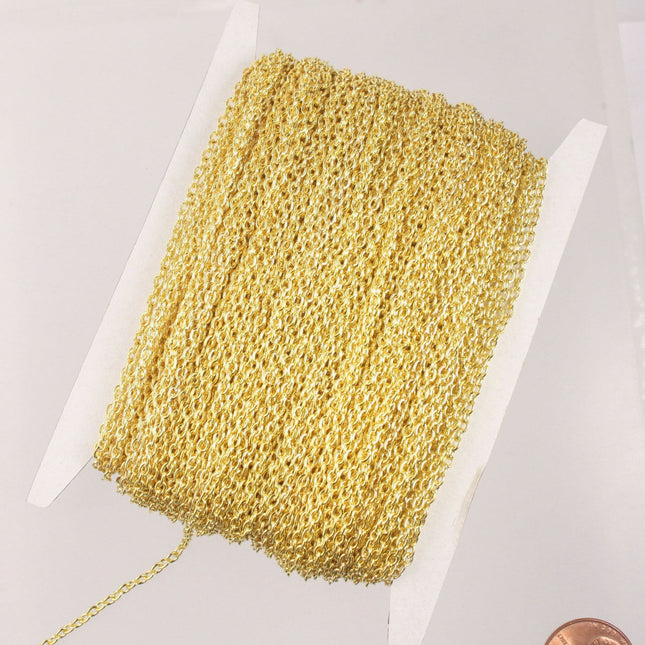 Gold Plated Cable Chain Bulk, 50 ft of Round Cable Chain 3x2.2mm 0.6mm wire - Unsoldered - Necklace DIY Bracelet - 322CA
