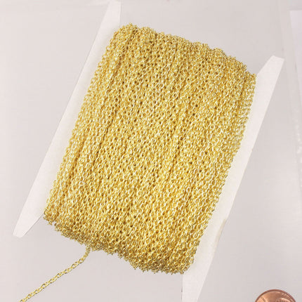 Gold Plated Cable Chain Bulk, 50 ft of Round Cable Chain 3x2.2mm 0.6mm wire - Unsoldered - Necklace - 322CA