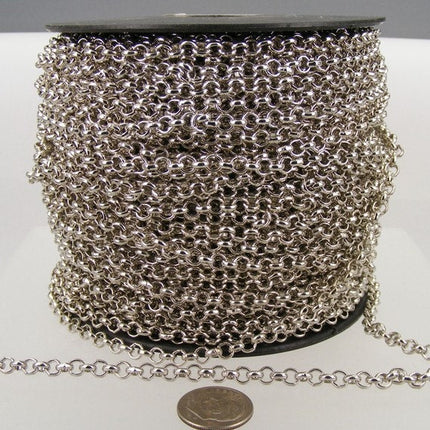 Rhodium Plated Rolo Chain bulk, 100 ft of Antique Silver Rolo Cable Chain 4.7mm - Unsoldered Links - - 47ROLO
