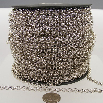 Rhodium Plated Rolo Chain bulk, 32 ft of Antique Silver Rolo Cable Chain 4.7mm - Unsoldered Links - - 47ROLO
