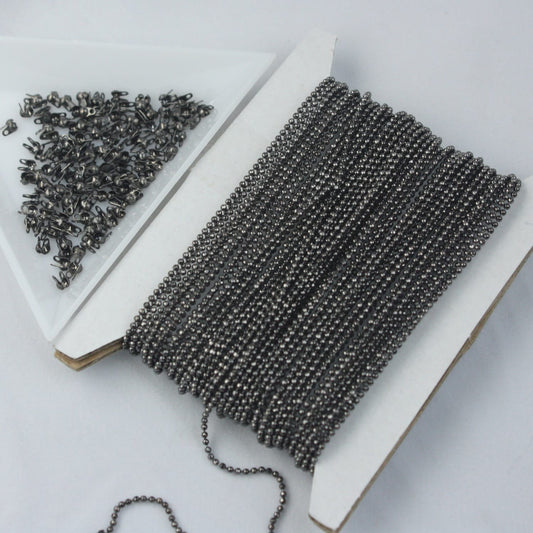 Gunmetal Ball Chain Bulk, 32 ft. spool of FACET micro ball chain - 1.2mm ball size w/ FREE 10 connectors (Crimp) - 12DC