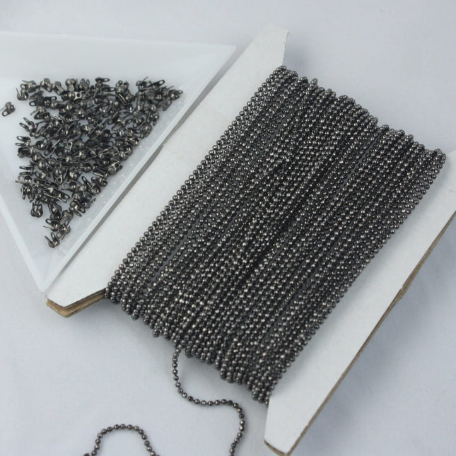 Gunmetal Ball Chain Bulk, 32 ft. spool of FACET micro ball chain - 1.2mm ball size w/ FREE 10 connectors (Crimp) - 12DC