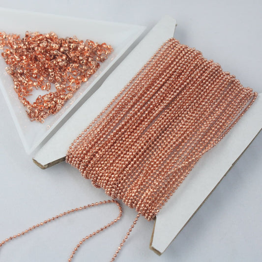 Copper Ball Chain Bulk, 32 ft. spool of FACET micro ball chain - 1.2mm ball w/ FREE 10 connectors (Crimp) - 12DC