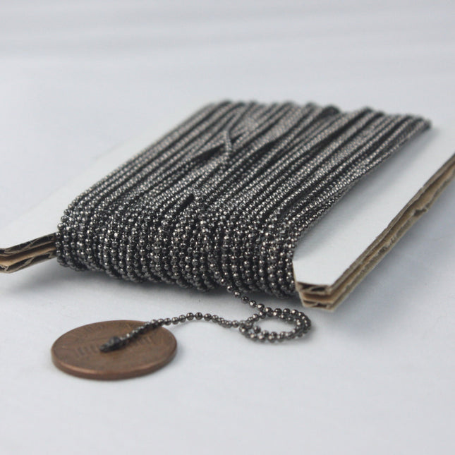 Gunmetal Ball Chain Bulk, 10ft. spool of FACET micro ball chain - 1.2mm ball size w/ FREE 10 connectors (Crimp) - 12DC