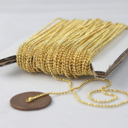 Gold Plated Ball Chain Bulk, 10 ft. spool of FACET micro ball chain - 1.2mm ball w/ FREE 10 connectors - Crimp - 12DC