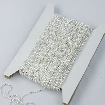 Sterling Silver Plated Ball Chain Bulk, 32 ft. spool of FACET micro ball chain - 1.2mm ball w/ FREE 10 connectors  (Crimp) - 12DC