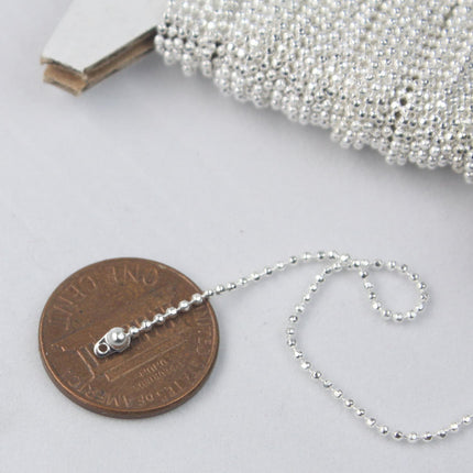Sterling Silver Plated Ball Chain Bulk, 32 ft. spool of FACET micro ball chain - 1.2mm ball w/ FREE 10 connectors  (Crimp) - 12DC