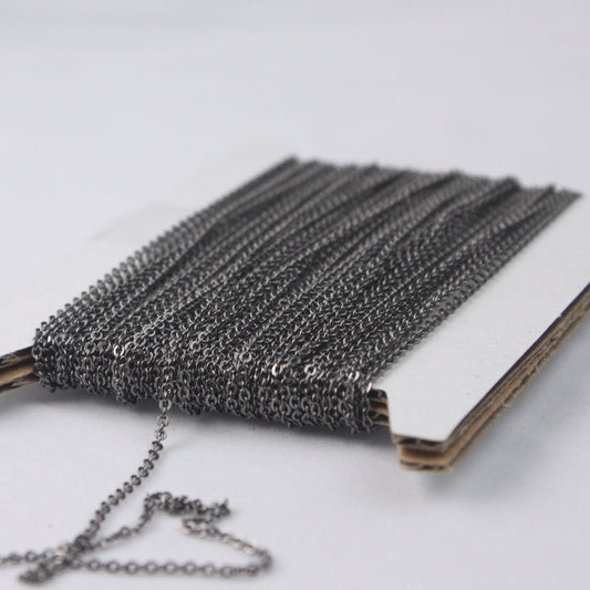 Gunmetal Bulk Chain, 10 ft of Tiny Flat Soldered Dainty Delicate Cable Chain - 2mm 2x1.4mm - Free Adequate Jumpring 50pcs - C214F
