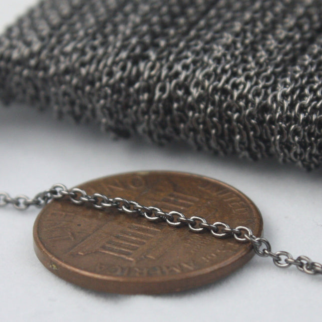 Gunmetal Chain Bulk Chain, 10 ft of Tiny Round SOLDERED Chain Cable Chain 1.6x1.4mm- Free Jump Rings 50pcs Dainty Delicate  Chain - 1614S