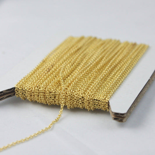 Gold Plated Chain Bulk, 32 ft of Tiny Round SOLDERED Chain Cable Chain 1.6x1.4mm- Free Jump Rings 50pcs Dainty Delicate - 1614S