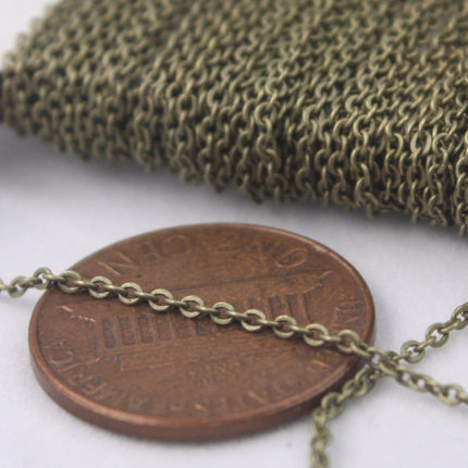 Antique Bronze Chain, bulk chain, 100 ft Tiny Flat Chain Soldered Cable Chain -2mm 2x1.4mm -Free Adequate Jumpring 200pcs - C214F