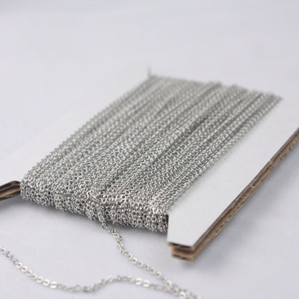 Rhodium Plated Chain  , 32 ft of Tiny Flat Soldered Dainty Delicate Cable Chain - 2mm 2x1.4mm - Free Adequate Jumpring 50pcs - C214F