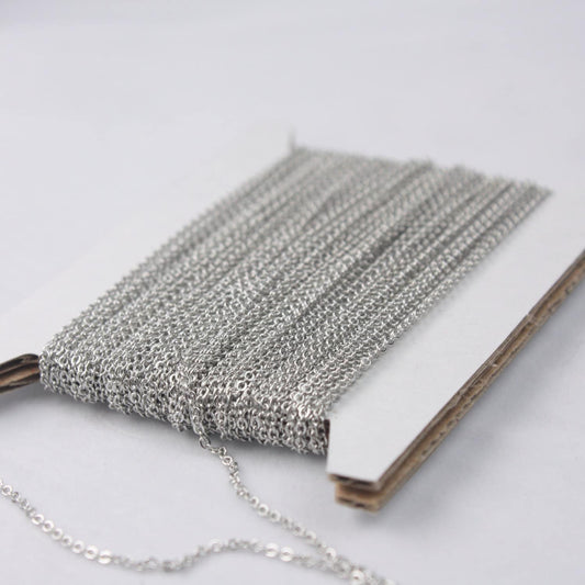 Rhodium Plated , 10 ft of Tiny Flat Soldered Dainty Delicate Cable Chain - 2mm 2x1.4mm - Free Adequate Jumpring 10pcs - C214F