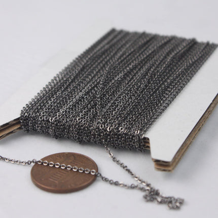 Gunmetal Bulk Chain, 10 ft of Tiny Flat Soldered Dainty Delicate Cable Chain - 2mm 2x1.4mm - Free Adequate Jumpring 50pcs - C214F