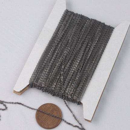 Gunmetal Bulk Chain, 100 ft of Tiny Flat Soldered Dainty Delicate Cable Chain - 2mm 2x1.4mm - Free Adequate Jumpring 200pcs - C214F