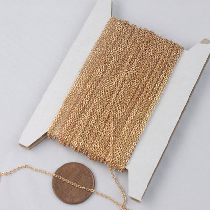 Dainty Delicate RAW Brass Bulk, 300 ft Plastic Reel Tiny Flat Soldered Cable Chain - 2mm 2x1.4mm - Free Adequate Jumpring 500pcs - C214F
