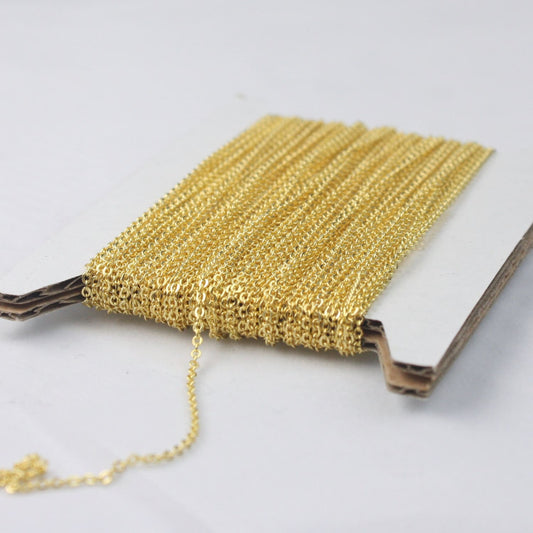 Gold Plated Chain  , 32 ft of Tiny Flat Soldered Necklace Wholesale Cable Chain - 2mm 2x1.4mm - Free Adequate Jumpring 50pcs - C214F