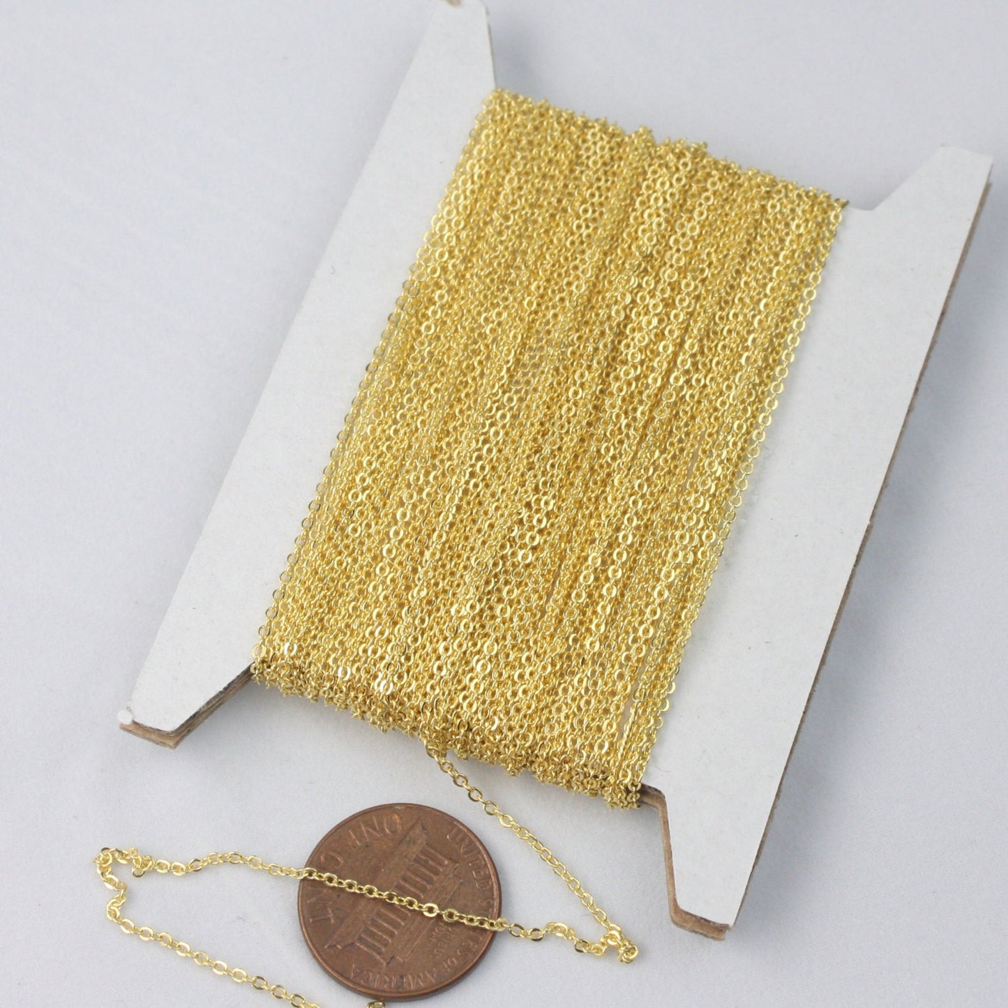 Gold Plated Bulk Chain, 300 ft of Tiny Flat Soldered Necklace Cable Chain - 2mm 2x1.4mm - Free Adequate Jumpring 200pcs - C214F