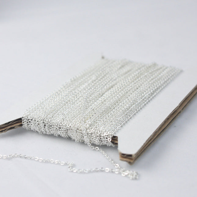 Sterling Silver Plated Bulk Chain, 10 ft of Tiny Flat Soldered Wholesale Cable Chain - 2mm 2x1.4mm - Free Adequate Jumpring 50pcs - C214F