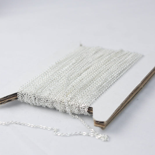 Sterling Silver Plated Bulk Chain, 32 ft of Tiny Flat Soldered Wholesale Cable Chain - 2mm 2x1.4mm - Free Adequate Jumpring 50pcs - C214F