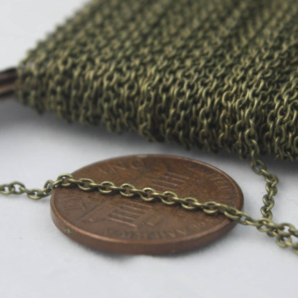 Antique Bronze Chain Bulk, 10 ft of Tiny Round SOLDERED BRASS Chain Cable Chain 1.6x1.4mm- Free Jump Rings 50pcs Dainty Delicate - 1614S