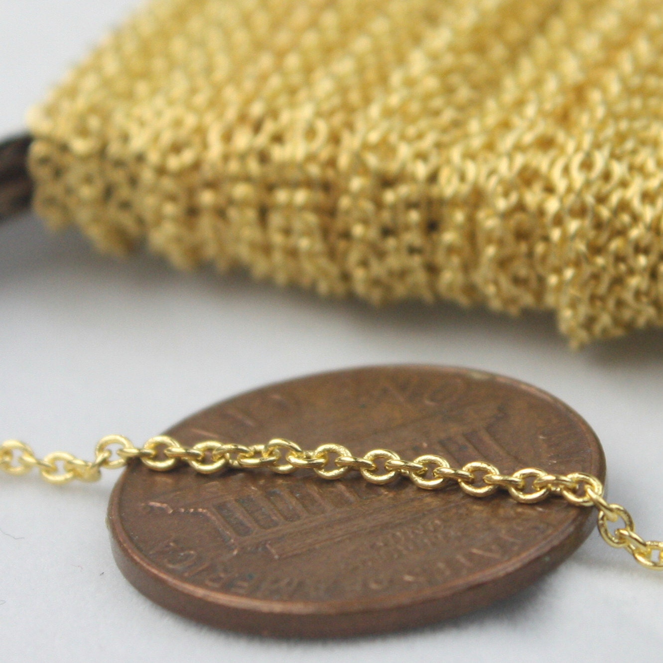 Gold Plated Chain Bulk, 32 ft of Tiny Round SOLDERED Chain Cable Chain 1.6x1.4mm- Free Jump Rings 50pcs Dainty Delicate - 1614S