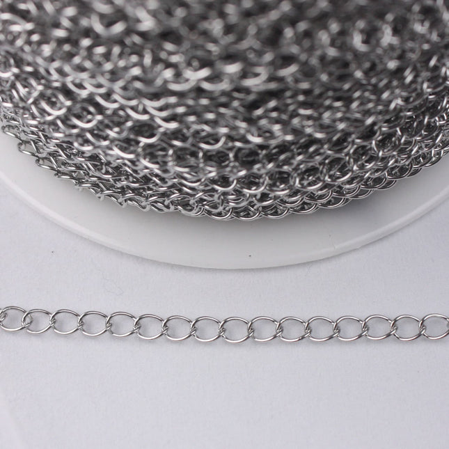 3 feet Stainless Steel Curb Chain Extender Chain - 5x4mm Sturdy Curb Chain Necklace Bracelet Big Link Soldered Link Bulk Chain - ST54CU