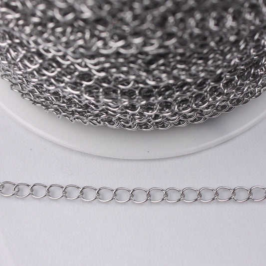 32 feet Stainless Steel Curb Chain Extender Sturdy Curb Chain  - 5x4mm 0.6mm thickness Chain Necklace Bracelet Big Link SOLDER Link - ST54CU