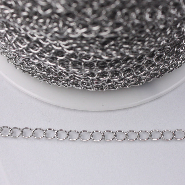 32 feet Stainless Steel Curb Chain Extender Chain Sturdy Curb - 5x4mm 0.6mm thickness Chain Necklace Bracelet Big Link SOLDER Link - ST54CU