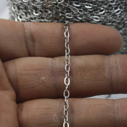 Stainless Steel chain bulk, 3 ft of Surgical Stainless Steel Soldered Sturdy Oval FLAT cable chain - 4.4x2.8mm SOLDERED Link