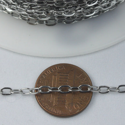 Stainless Steel chain bulk, 3 ft of Surgical Stainless Steel Soldered Sturdy Oval FLAT cable chain - 4.4x2.8mm SOLDERED Link