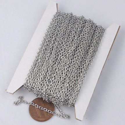 NEW Stainless Steel Textured Flat Cable Chain bulk, 3/10/30 feet - 2.9x1.8mm unsoldered link ST2918T