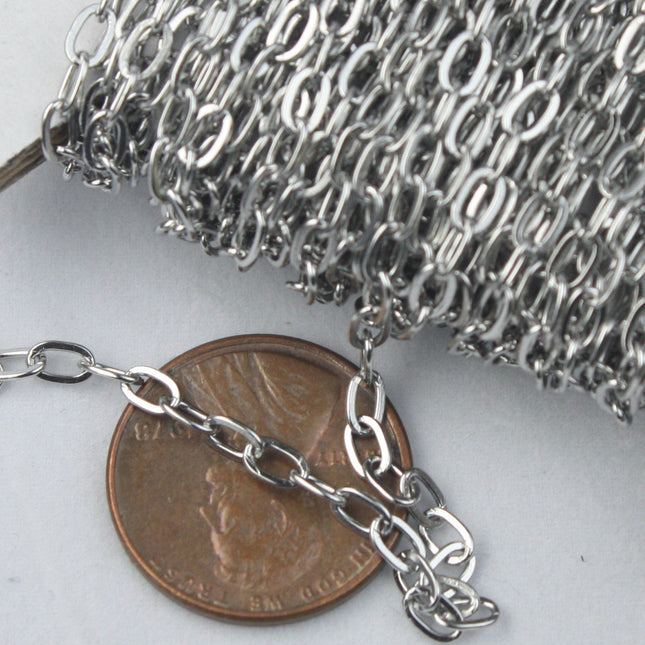Stainless Steel chain bulk, 3 ft of Surgical Stainless Steel Soldered Sturdy Oval FLAT cable chain - 4.4x2.8mm SOLDERED Link