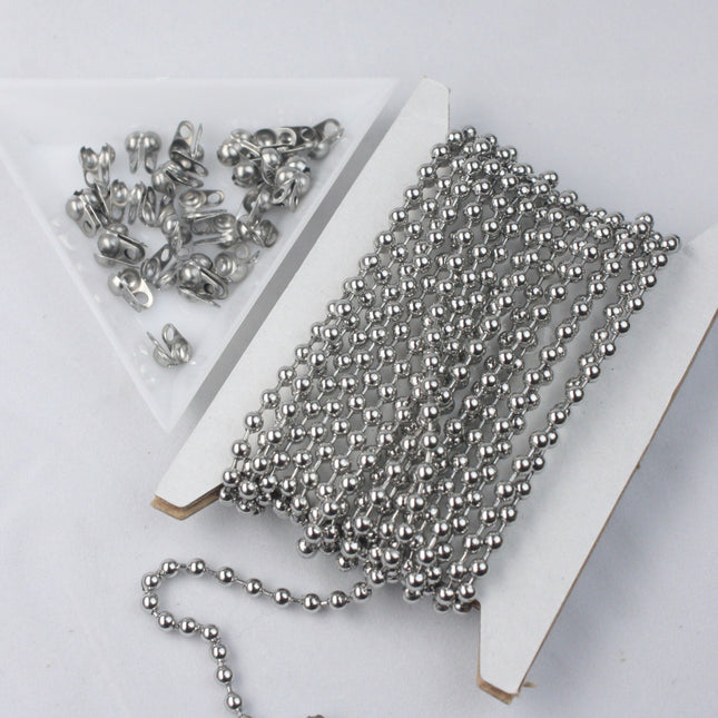 10 Ft Stainless Steel Chunky Ball Chain - 3.2mm Ball size with Free 6 pcs of Connector Crimp - STBall3.2