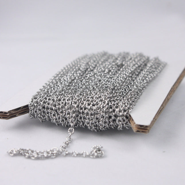 NEW Stainless Steel Textured Flat Cable Chain bulk, 3/10/30 feet - 2.9x1.8mm unsoldered link ST2918T