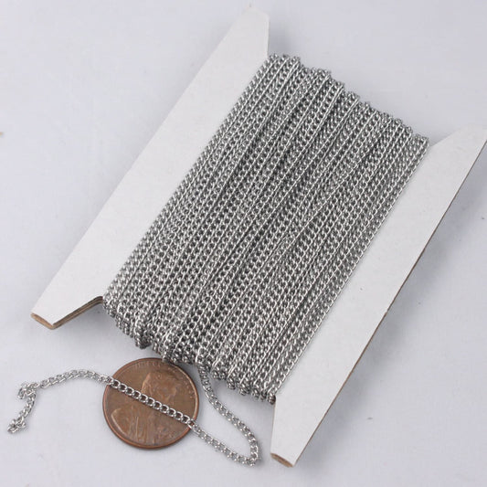 30 feet Stainless Steel SOLDERED Curb chain - 1.8mm Surgical Stainless Steel 316L Sturdy tiny curb chain - 1.80mm Soldered Link