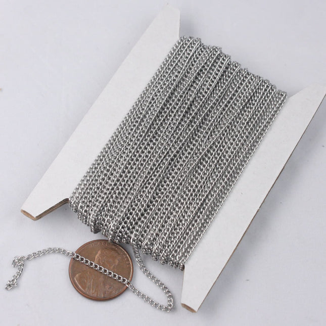 30 feet Stainless Steel SOLDERED Curb chain - 1.8mm Surgical Stainless Steel 316L Sturdy tiny curb chain - 1.80mm Soldered Link
