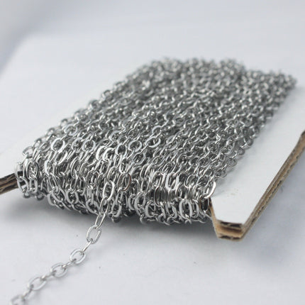 Stainless Steel chain bulk, 3 ft of Surgical Stainless Steel Soldered Sturdy Oval FLAT cable chain - 4.4x2.8mm SOLDERED Link
