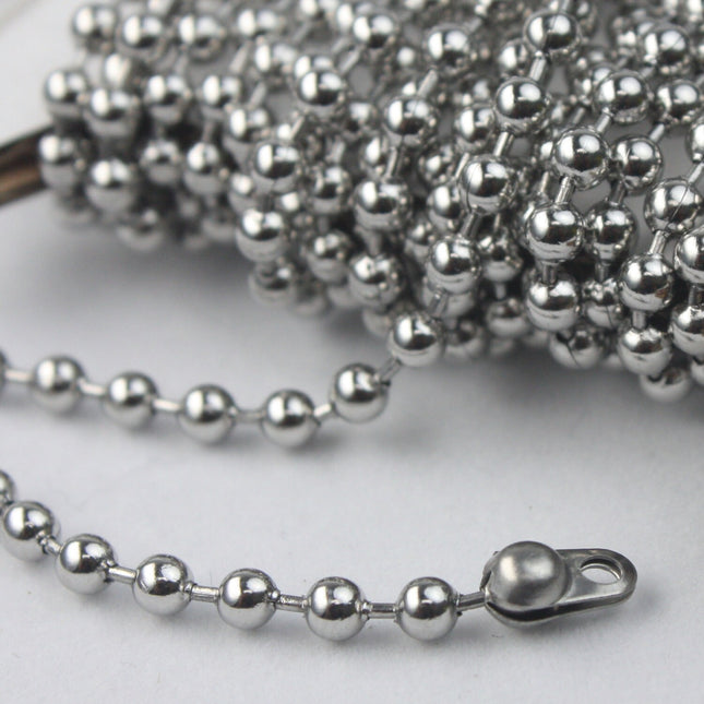 30 Ft Stainless Steel Chunky Ball Chain - 3.2mm Ball size with Free 10 pcs of Connector Crimp - STBall3.2