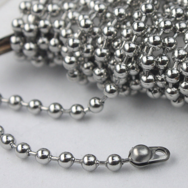 10 Ft Stainless Steel Chunky Ball Chain - 3.2mm Ball size with Free 6 pcs of Connector Crimp - STBall3.2