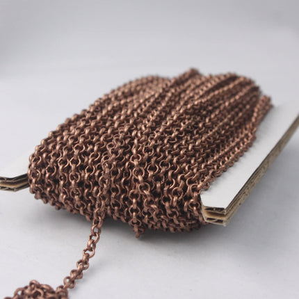 Antique Copper Rolo Chain bulk Chain, 32 ft of Antique Copper SOLDERED Rolo Chain - 3.1mm Soldered Links - 31BL